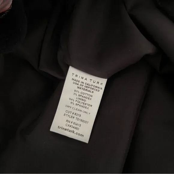 TRINA TURK Velveteen Dress Bold Floral Print Party Dress 3/4 Sleeve Size 0 - Picture 8 of 9